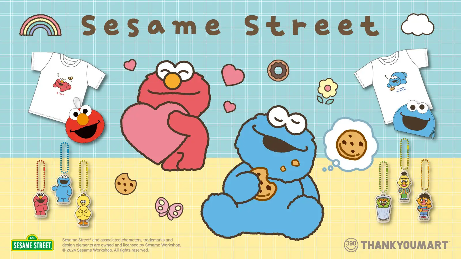 『セサミストリート』の大人気キャラクター「エルモ」や「クッキーモンスター」が”あざと可愛い”デザインアイテムに！サンキューマート限定で3月中旬より新発売