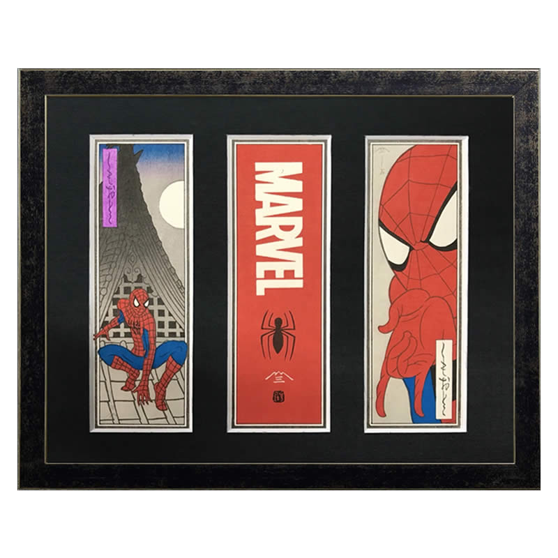 スパイダーマン 小型・ミニ浮世絵「3点セット（額入）」