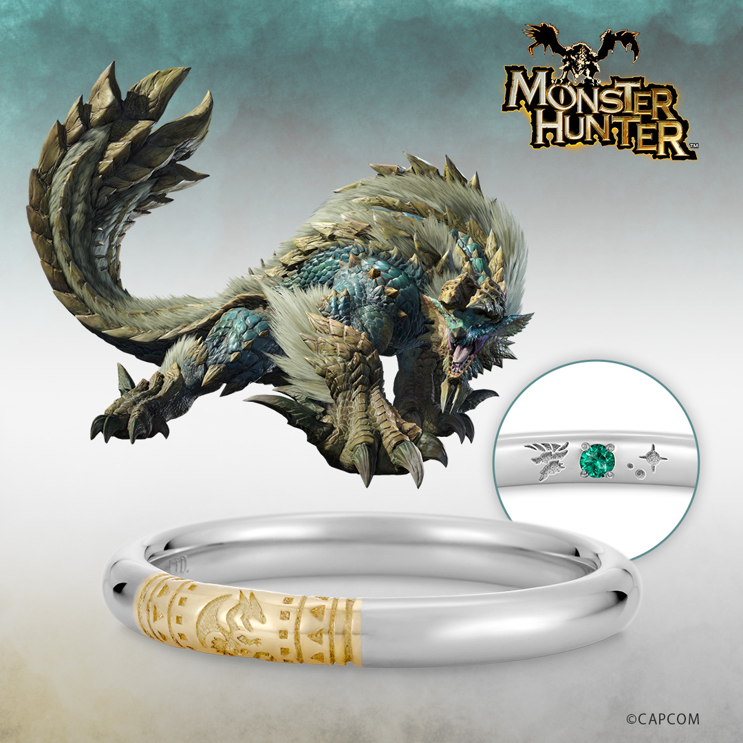 モンスターハンターハンターの指輪 ジンオウガ プラチナ×K18イエローゴールド